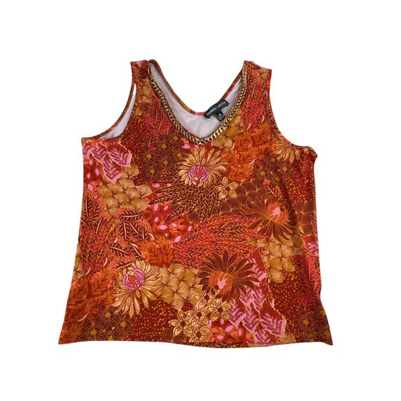 Thomas & Olivia Top Womens Chain-Detail Floral Tank Top M Multicolor V-Neck Casu - Picture 4 of 6